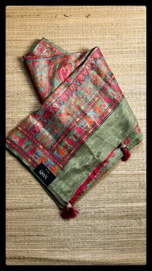 Lushful Green Kashmiri Kani Silk Saree with Tassels on Aanchal