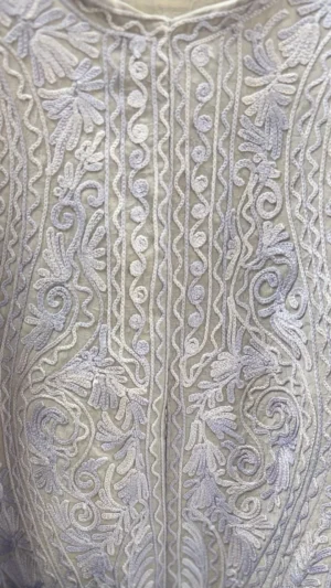 Light Grey Embroidered Silk Kaftan