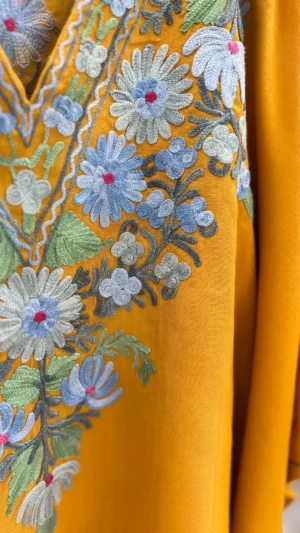 Orange Silk V-neck Embroidered Short Kaftan