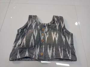 Grey Ikkat Sleeveless Jacket Blouse