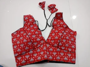 Red V Neck Cotton Sleeveless Blouse
