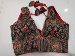 Multicolored V Neck Cotton Sleeveless Blouse