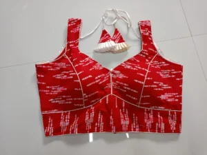 Red Printed Pure Cotton Sleeveless Blouse