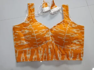 Light Orange Printed Pure Cotton Sleeveless Blouse