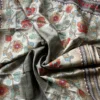 Grey Gachi Tussar Saree with Red Floral Print Kantha Stitch