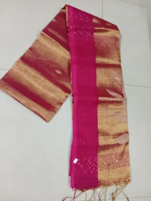 Hot pink color with zari Tissue sequence saree