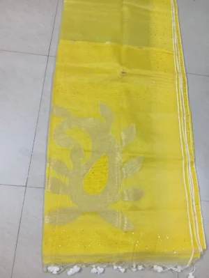 Golden yellow color resom Tissue saree