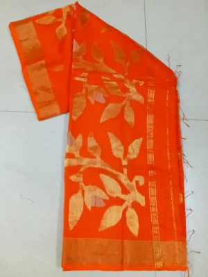 Orange color with zari work Resom silk saree