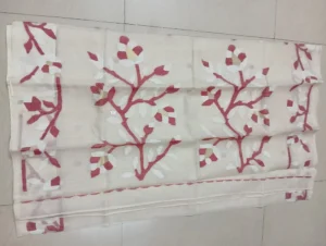 Off-White Kantha Stitch Muslin Saree with Brown Kantha Stitch Work