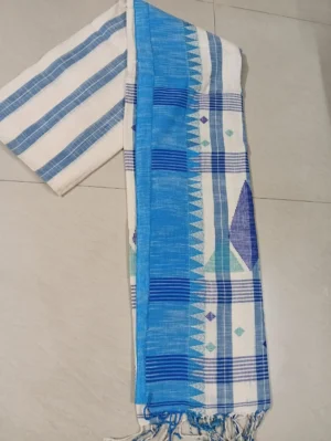 Off-White with Indigo Temple Border khadi saree