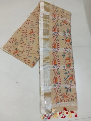 biscuit-colored cotton saree