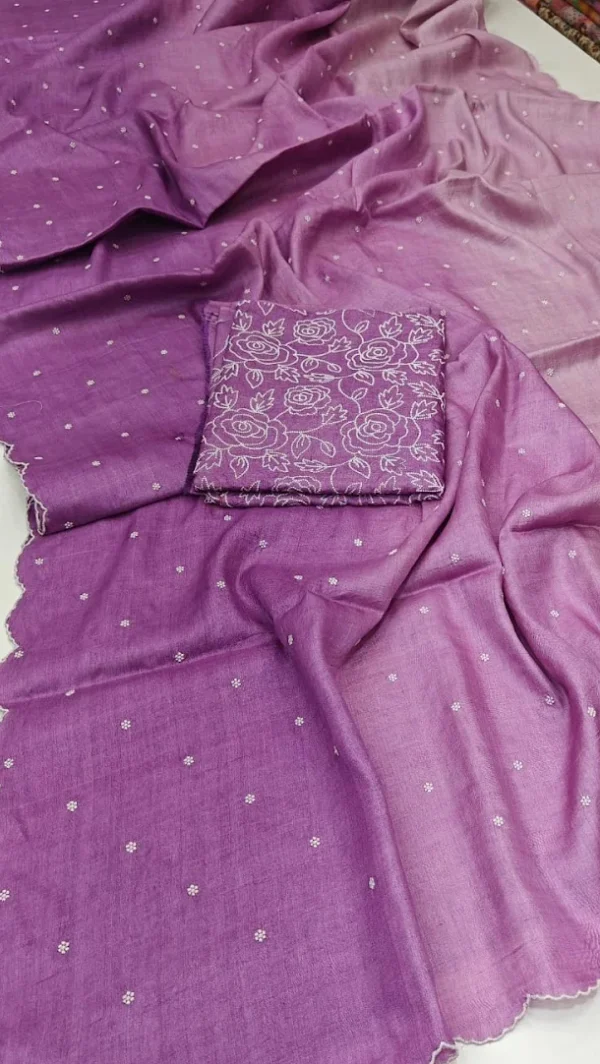 Lavender Tussar Silk Saree with Chikankari Embroidery – Elegant Handcrafted Attire