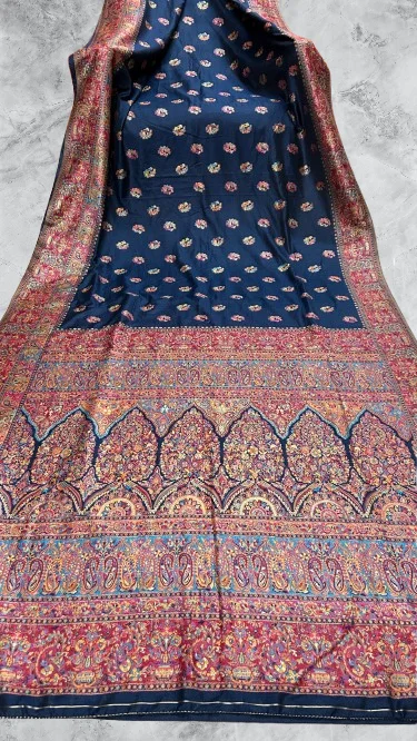 blue kashmiri kani silk