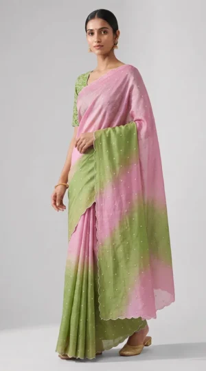 Pink Chikankari Tussar Silk Saree