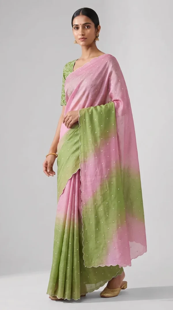 Pink Chikankari Tussar Silk Saree
