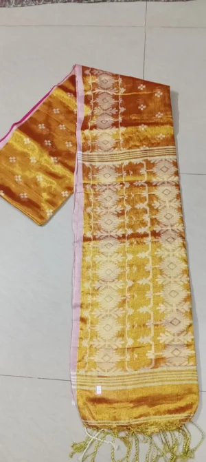 Rose Pink/ Gold Tissue Saree with Handwoven Jamdani Detailing