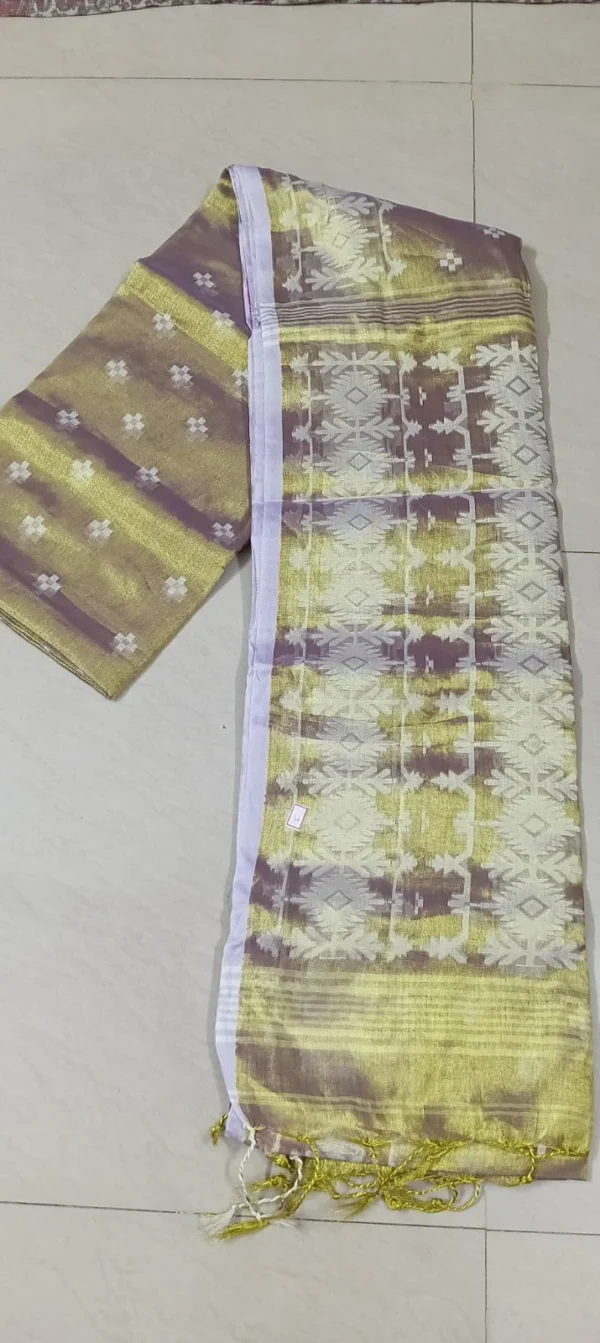 Royal purple Jamdani saree in tissue silk with handwoven Jamdani motifs from Bengal
