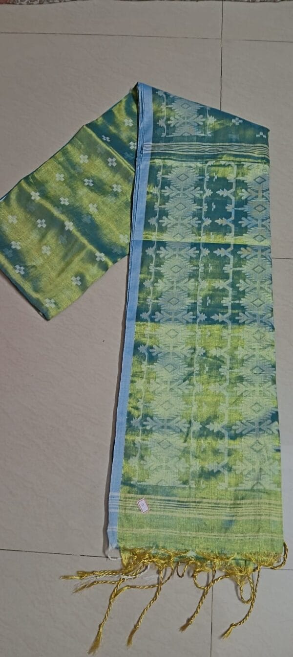 Sap Green Tissue Saree with Handwoven Jamdani Accents