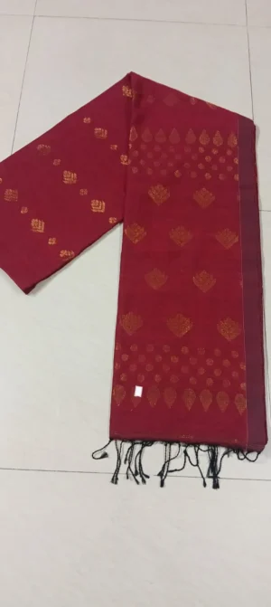 Maroon Organic Linen Saree with Subtle Zari Accents