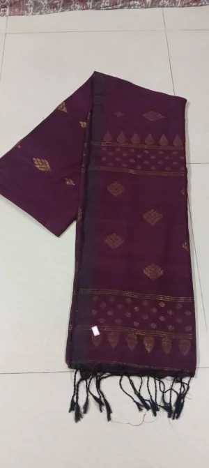 Coffee Brown Organic Linen Saree with Subtle Zari Work