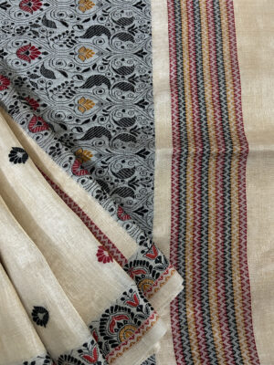 Alluring Brilliance Off-White Tussar Jamdani Saree with Kolka Work