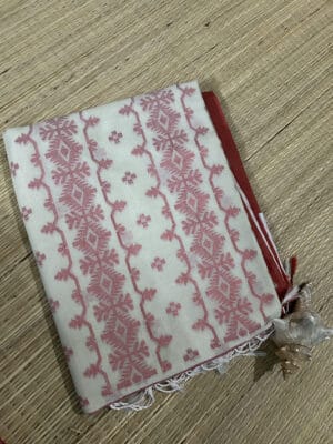 White Cotton Jamdani Saree with Stunning Contrast Red Border Timeless Favorite