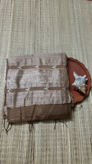 Irresistible Grace Beige Matka Silk Saree with Floral Aanchal