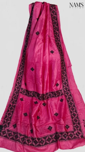 Bright Pink Tussar silk saree