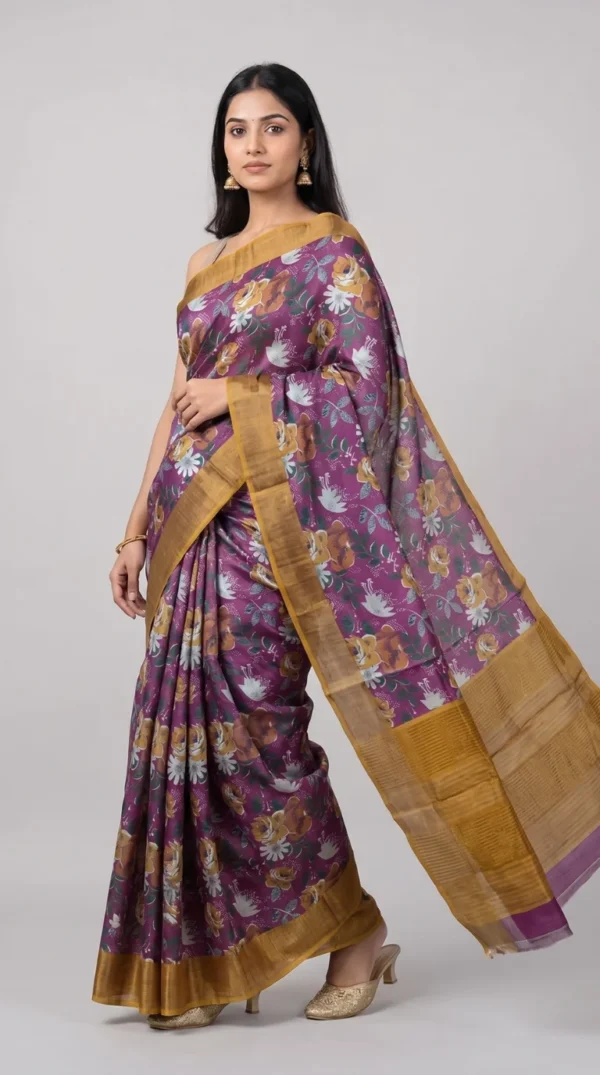Marigold Shimmer Contemporary Tussar saree with Bold Zari