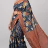 Slate Blossom Contemporary Tussar saree with Bold Zari