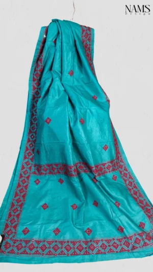 Bright Aqua Tussar silk saree