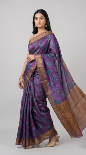 Marigold Shimmer Contemporary Tussar saree with Bold Zari
