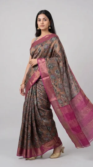 Copper Tussar Zari Saree - Exquisite Elegance with Zari Work