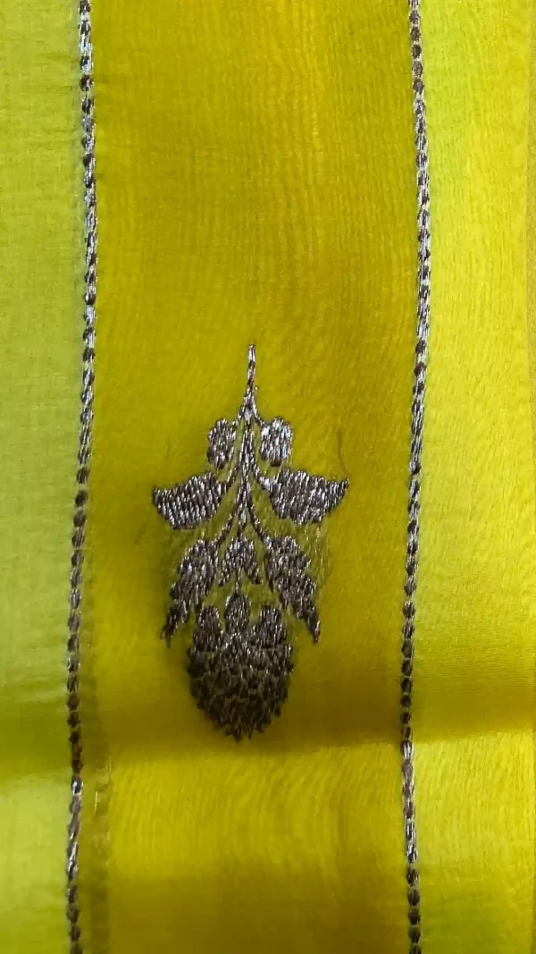 Yellow color with stripe golden zari border Kora Rangkat saree