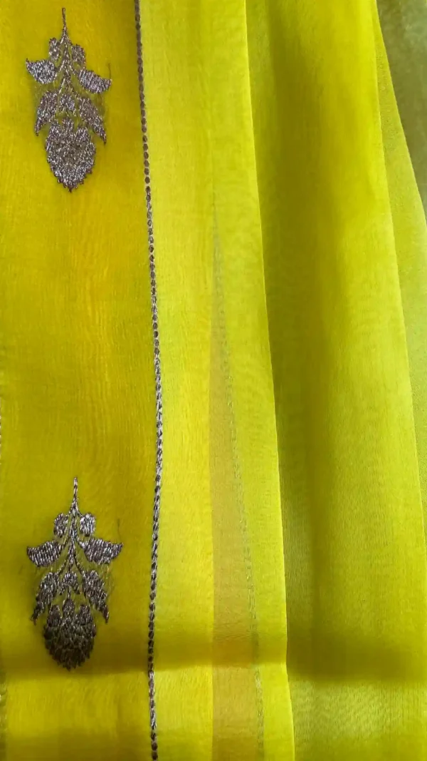 Yellow color with stripe golden zari border Kora Rangkat saree