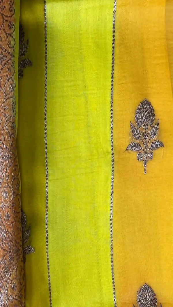 Yellow color with stripe golden zari border Kora Rangkat saree