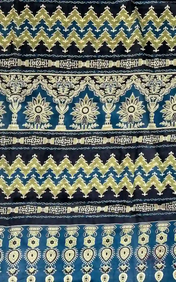 Black Hand Block Printed Zari Border Ajrak Cotton Saree