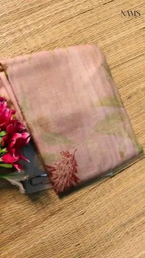 Baby pink color eco printed Tussar silk saree Saree