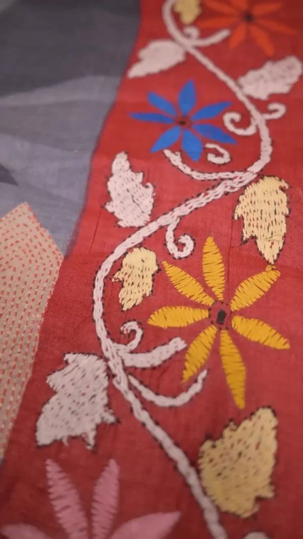 Grey Tussar Kantha Saree