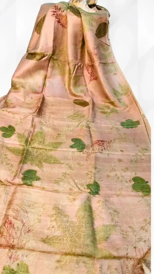 Baby pink color eco printed Tussar silk saree Saree