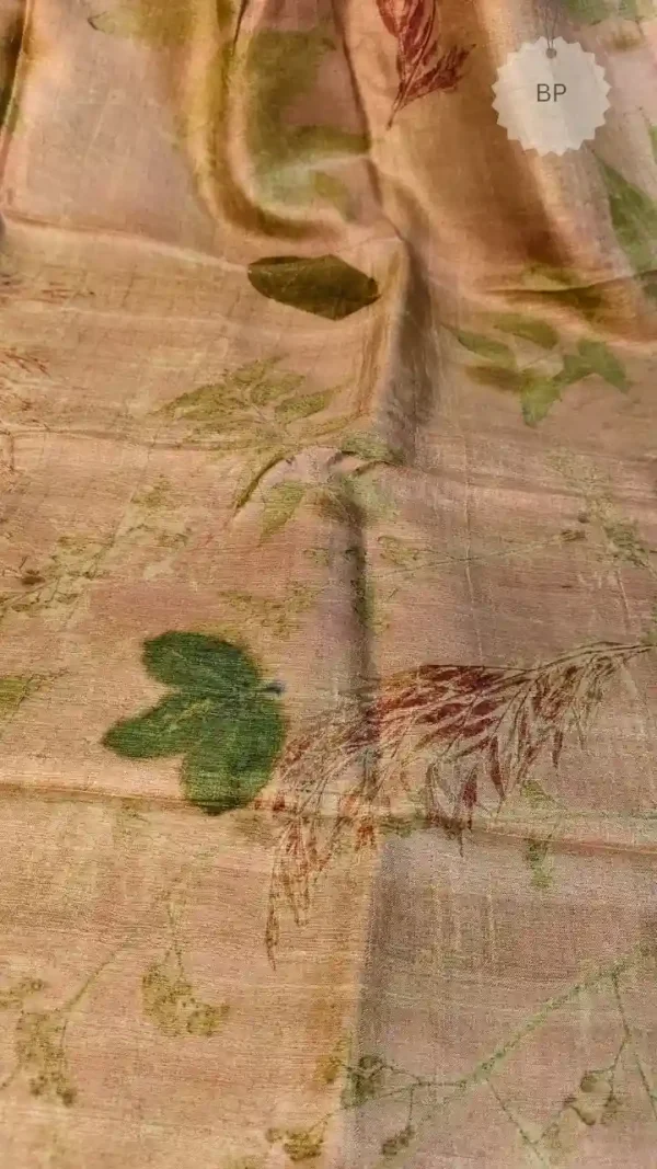 Baby pink color eco printed Tussar silk saree Saree