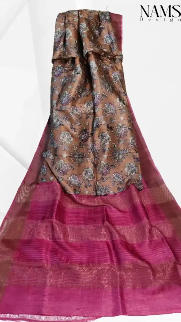 Copper Tussar Zari Saree