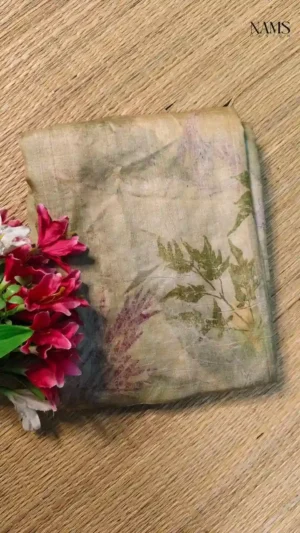 Exquisite Pesta Green Tussar Eco Printed Saree | Elegant Handloom