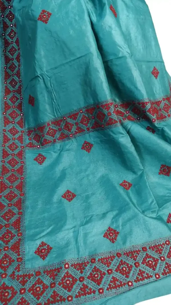Bright Aqua Tussar silk saree