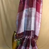 Silver and Maroon Check Linen Saree