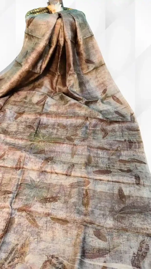 Rust color eco printed Tussar silk saree Saree
