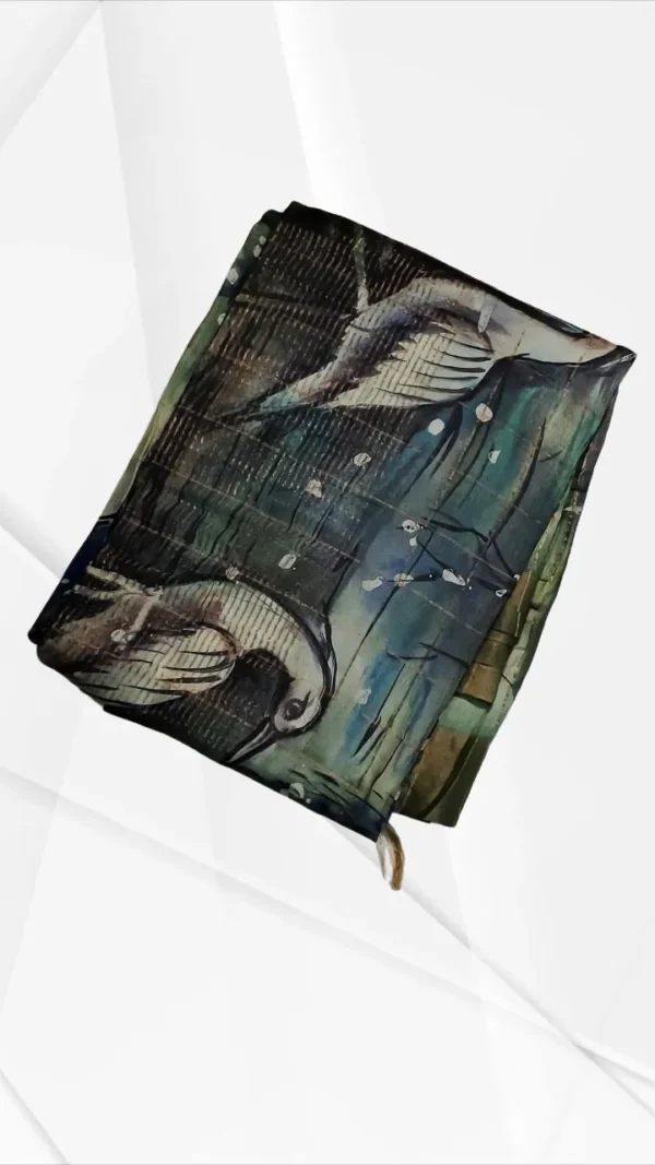 Pesta Green Tussar Zari Hand Painted Saree