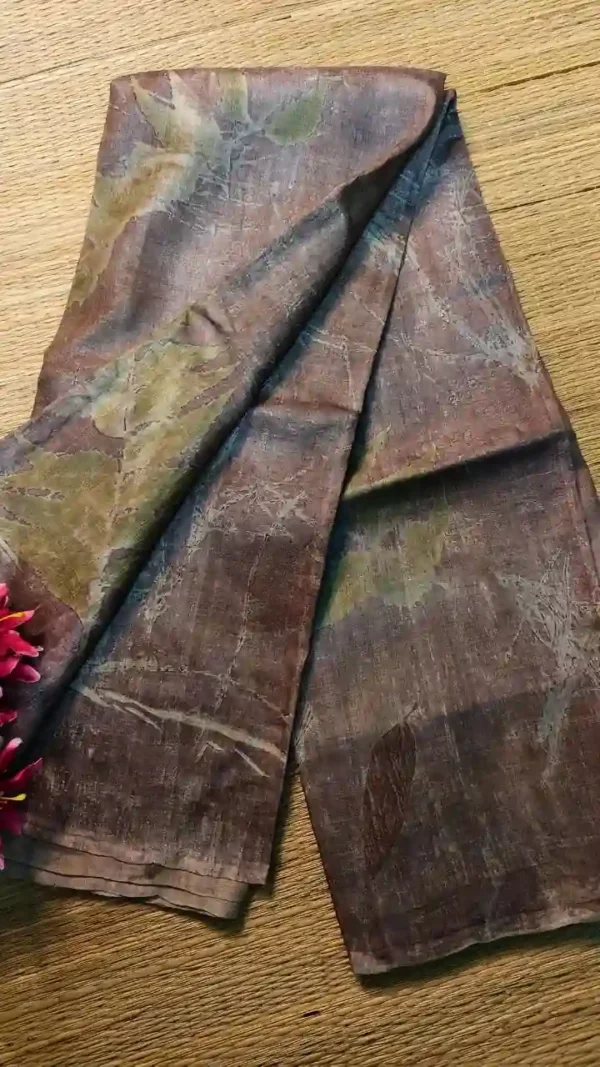 Brown Tussar Eco Print Saree