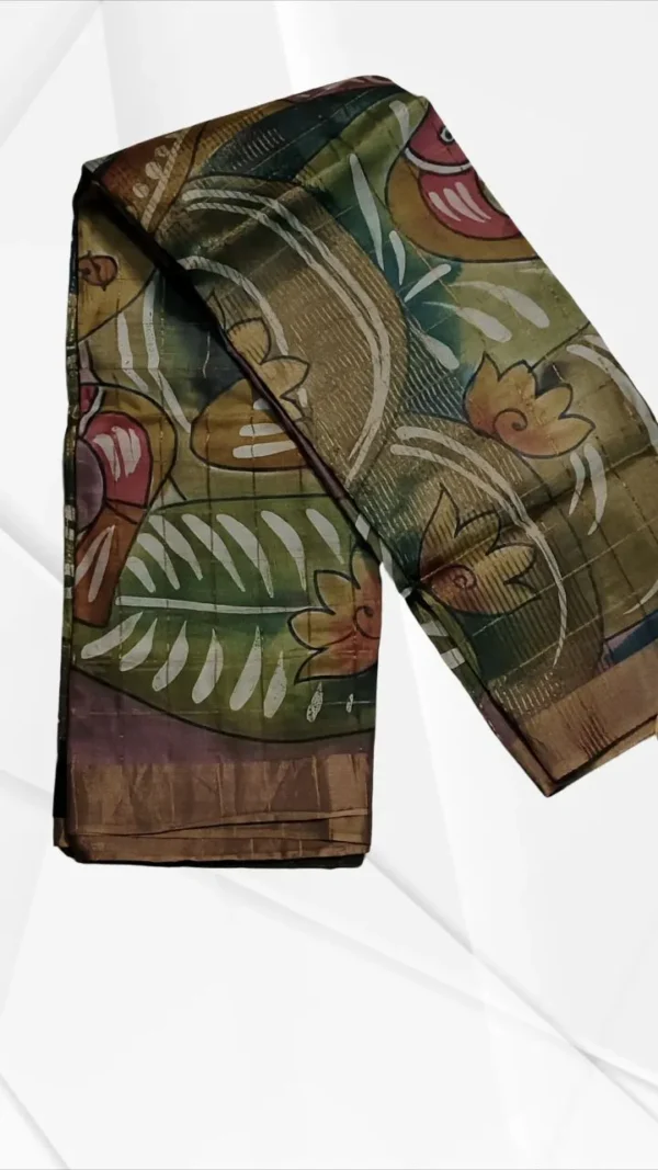Wine Tussar Zari Hand Painted Saree