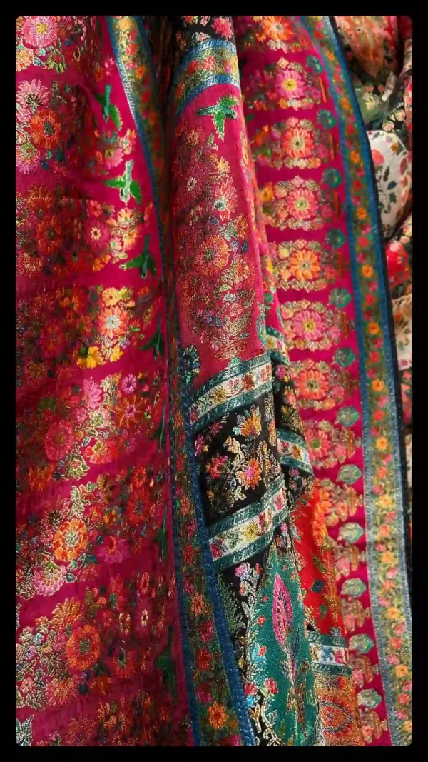 Multicolored on Black Kashmiri Kani Silk Saree with Tassels on Aanchal